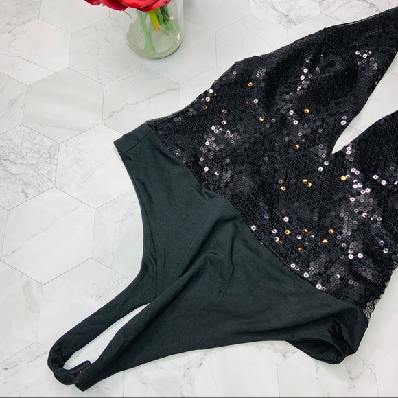 SAMPLE H:ours Sequin Halter Bodysuit Black S/2-4 - Picture 6 of 9